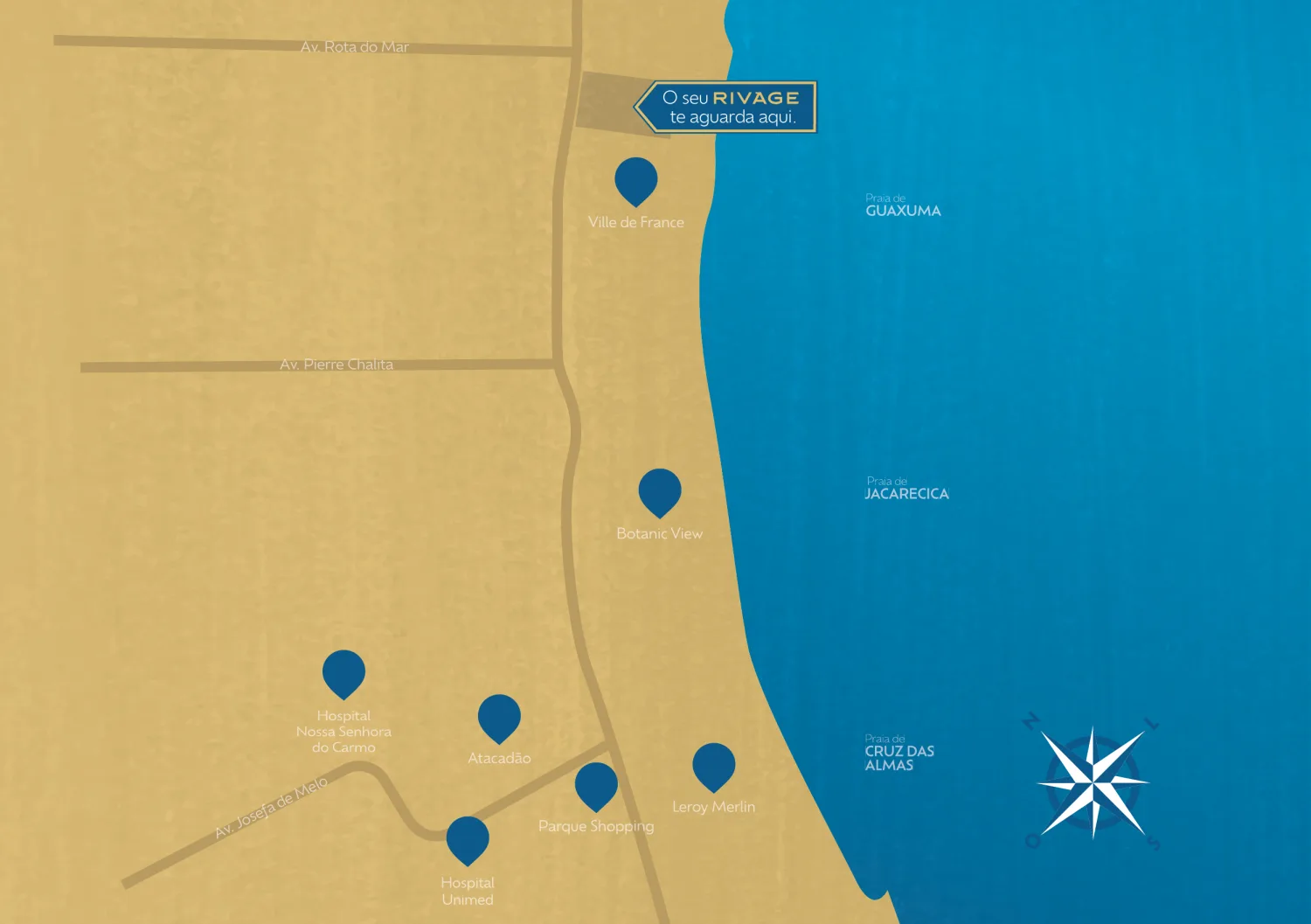 Mapa de localização do Rivage em Guaxuma