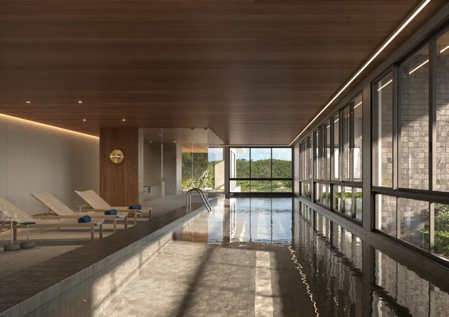 Piscina aquecida com sauna