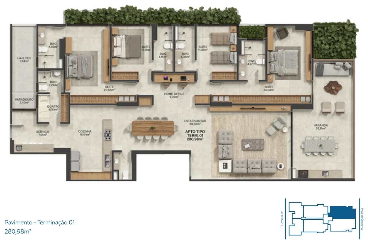 Planta Terminação 01 — 280,98 m²