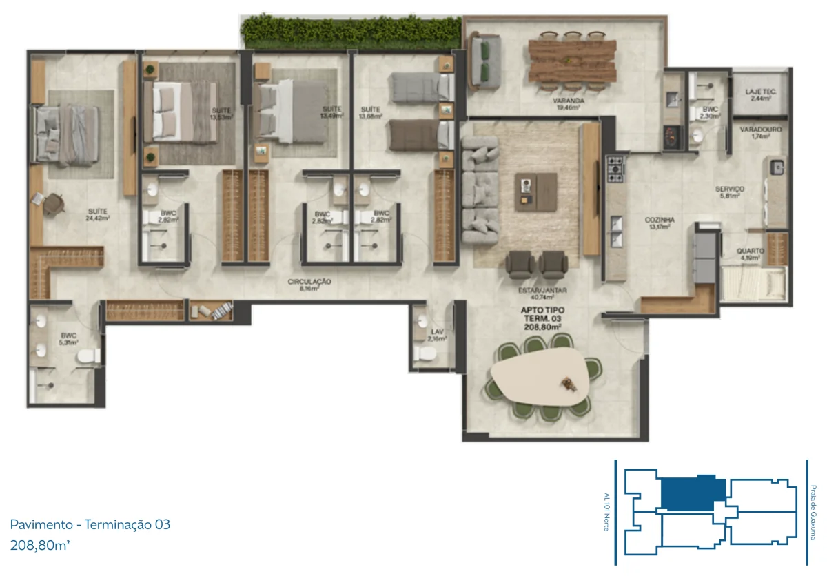 Planta Terminação 03 — 208,80 m²
