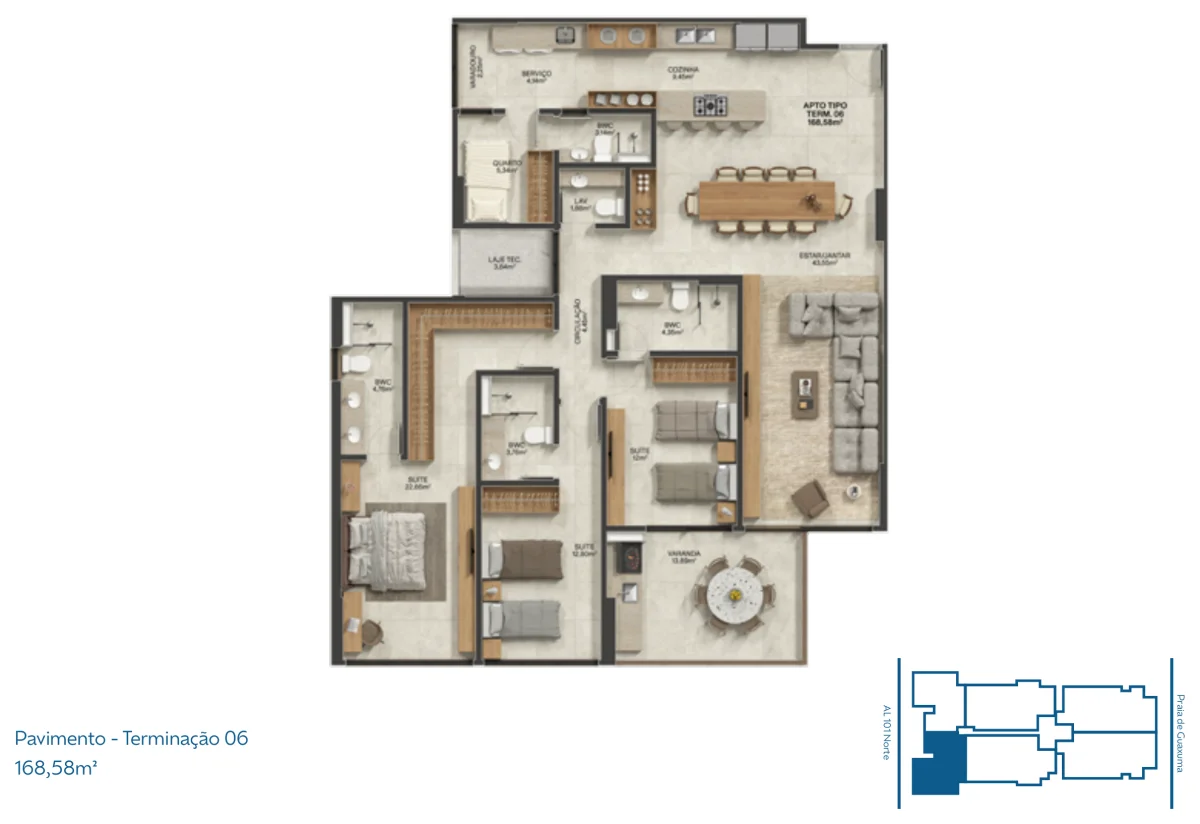 Planta Terminação 06 — 168,58 m²